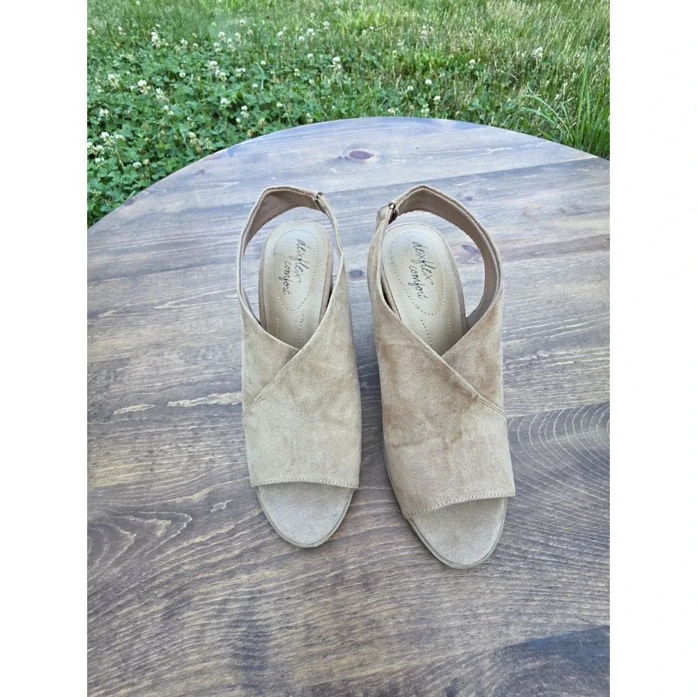 NEW Dexflex Comfort Open Toe Faux Suede Slingback Block Heel Size 8 #6430844
